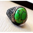 thumbnail image 3 of Green Copper Turquoise Mens Ring, Natural Green Copper Turquoise, Silver Jewelry, 925 Silver Ring, Birthday Gift, Heavy Mens Ring, Arabic Design, Ottoman Style Ring, Christmas, Turkey Mens Signet Ring, 3 of 7