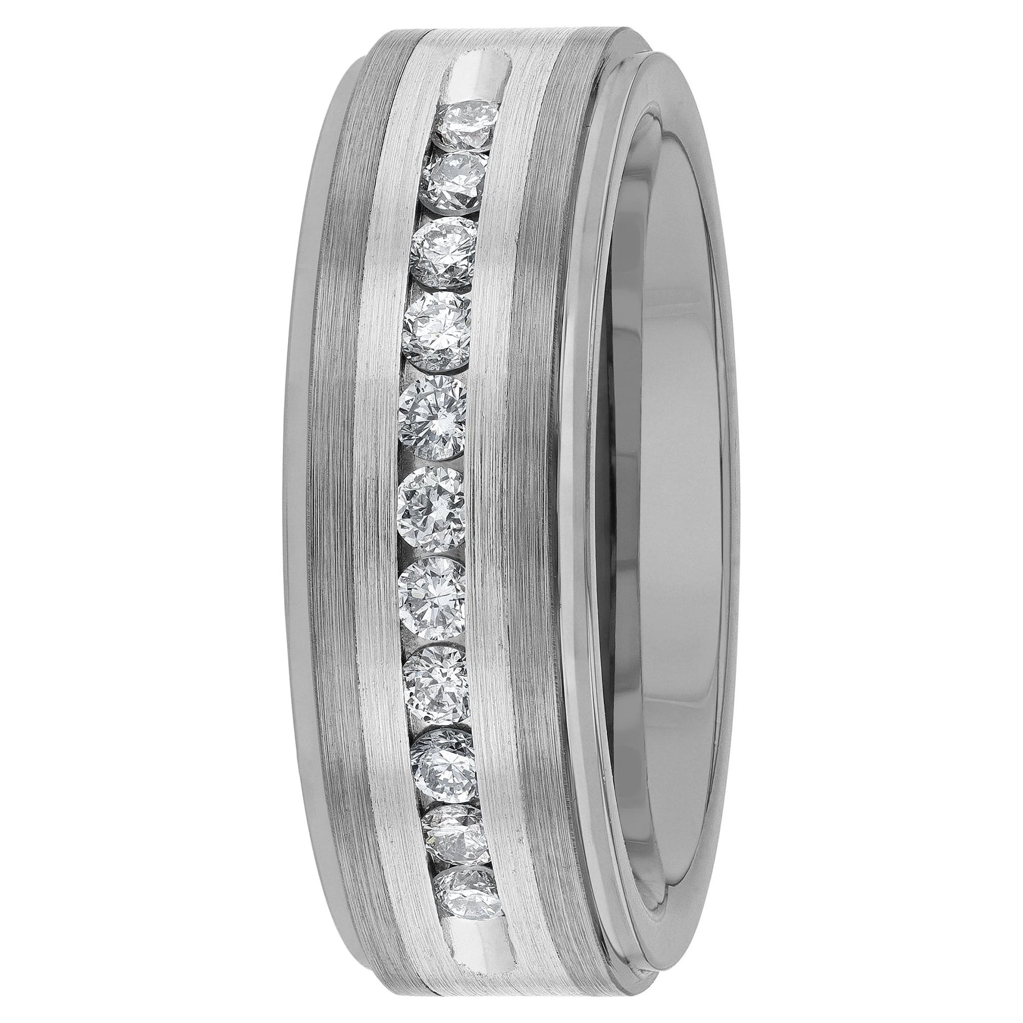 Mens 1/2 ctw Lab-Grown Diamond Tungsten & Stainless Steel Wedding Band - Mens Ring
