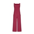 thumbnail image 4 of QATAINLAV Linen Jumpsuits for Women 2025 Summer Sleeveless Straps Overalls Rompers Baggy Wide Leg Onesie Pants with Pockets Vacation Outfits Wine S, 4 of 7