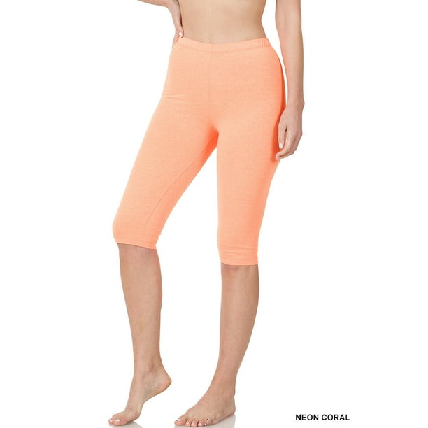 Zenana Premium Cotton Capri Knee Length Leggings Multiple Solid Colors Womens Sizes S3X