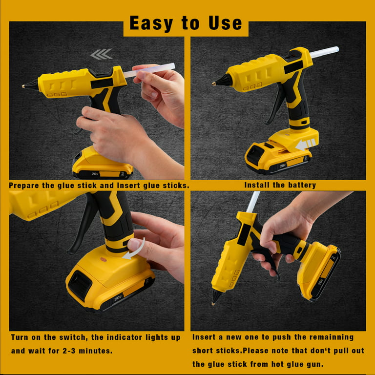 100W Cordless Hot Glue Gun for Dewalt 20v MAX Battery Full Size with 20 Pcs  Glue Sticks for Arts & Crafts & DIY Electric Heat Repair Tool(no battery)