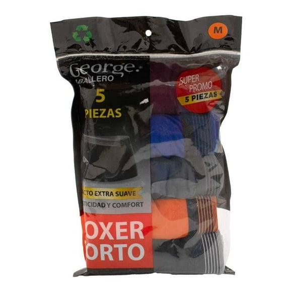Bóxer George Para Hombre con Elástico Ajustable Corto Multicolor 5 Piezas Talla M