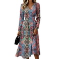 thumbnail image 2 of BOMYJESK Summer Dresses for Women Flowy Ruched Ruffle Hem Swing a Line Dress Vintage Elegant Lightweight Breathable Office Dress Multicolor 3XL, 2 of 5