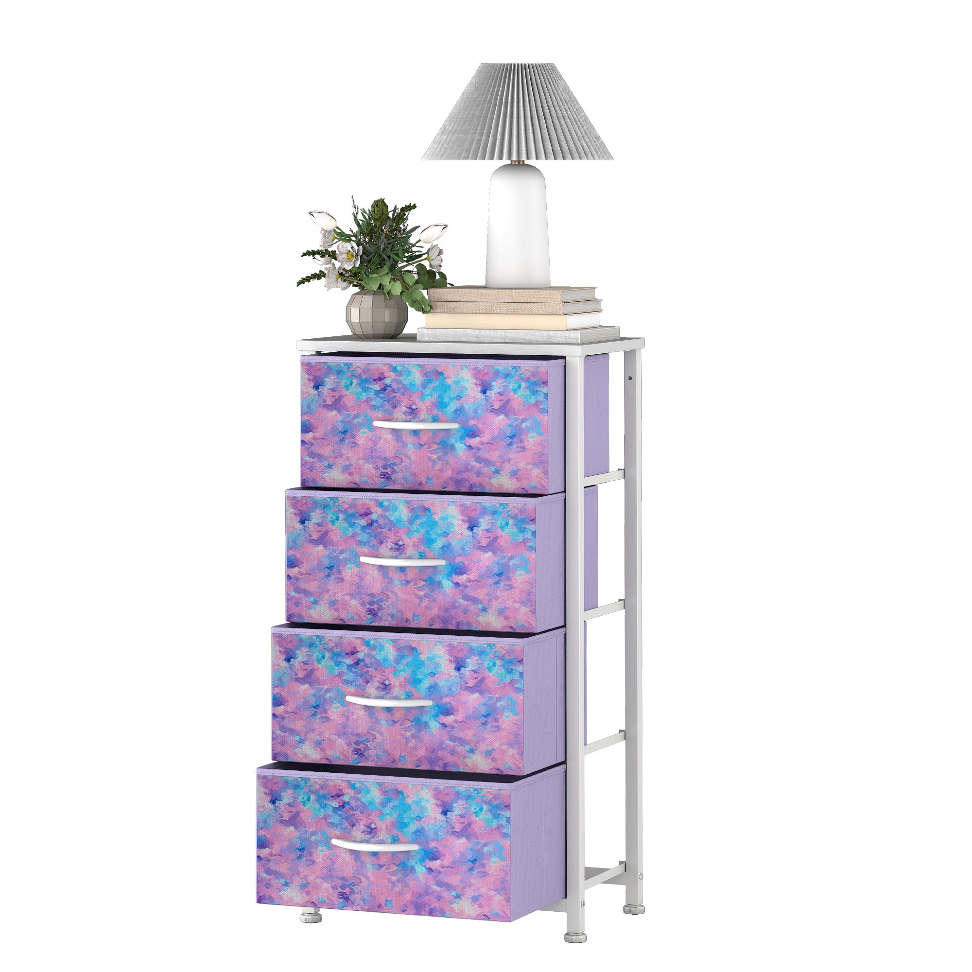Uforic 4 Drawer Dresser Fabric Chest of Drawers Furniture Storage Organizer for Living Room,,Hallway, Tie-dye Purple