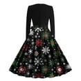 thumbnail image 6 of Lorytime 50s Dresses for Women Vintage Christmas Tree Crew Neck A Line Dress Long Sleeve Party Dresses with Belt, 6 of 6