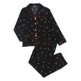 thumbnail image 3 of Conairie Valentines Pajamas for Womens Set Casual Loose Cozy Cardigan Collar Long Sleeve Button Dwon Loungewear Soft Two Piece Holiday Sleepwear with Pockets Black S, 3 of 3