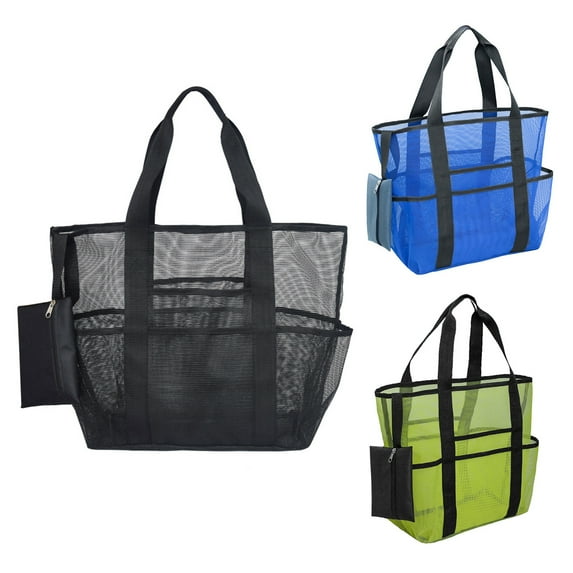 Cheers.US Large Beach Bags Portable Multifunctional Summer Beach Toy Mesh Tote Bag Food Net Storage Bag for Camping Green