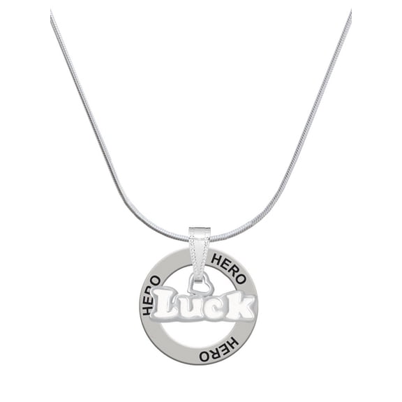 Delight Jewelry White ''Luck'' with Heart Hero Ring Charm Necklace, 18"