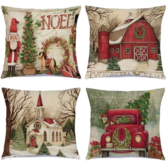 Fundas de Almohada Hlonon Navidad 40 cm x 40 cm Juego de 4 Algodón