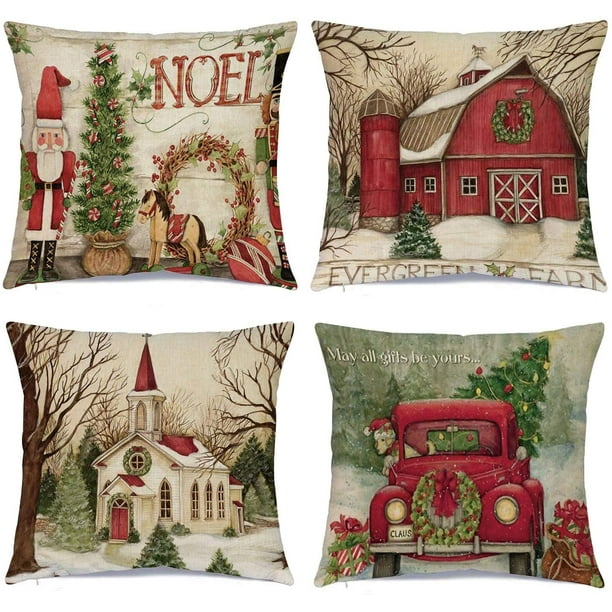 Fundas de Almohada Hlonon Navidad 40 cm x 40 cm Juego de 4 Algodón