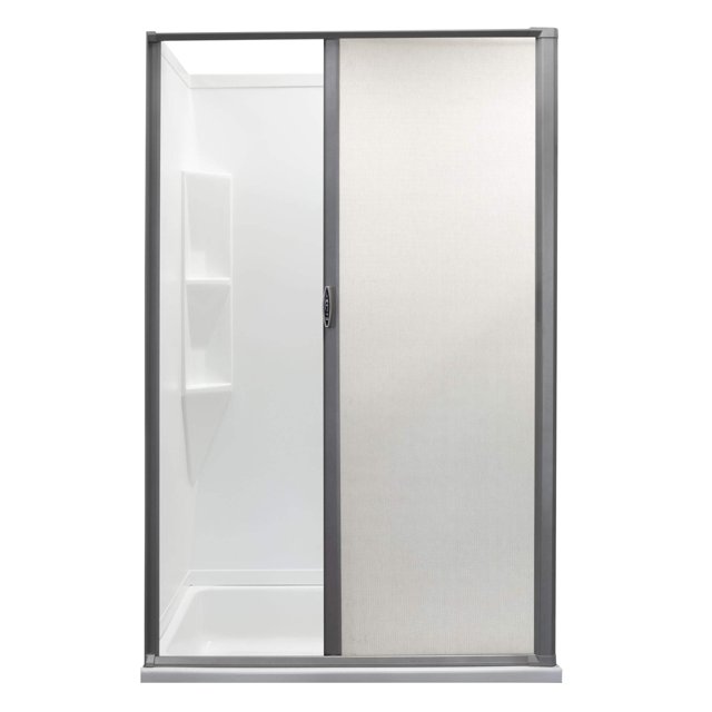 RecPro RV Retractable Rolling Shower Door Replacement | Woven Mesh with Vinyl (Platinum, 36" x 57")