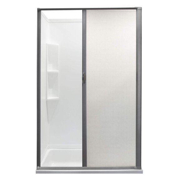 RecPro RV Retractable Rolling Shower Door Replacement | Woven Mesh with Vinyl (Platinum, 36" x 57")