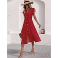 thumbnail image 6 of Elegant Summer Dresses for Women: Casual Boho Floral Midi Dress with V-Neck and Button Down Design Red L, 6 of 7