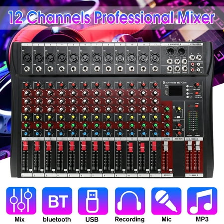 4000 Watts 12-Channel Digital Audio Mixer Mixing Amplifier Console with USB Phantom Power Equalizer Fits h for Recording DJ Stage Karaoke Music Appreciation