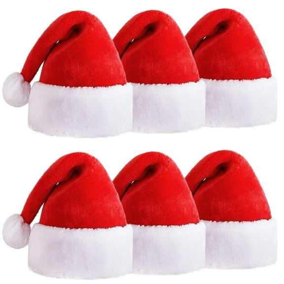 DGMIOCS 6 Pcs Christmas Santa Hats, Unisex Santa Claus Plush Hat Classic Red,Christmas Festive Holiday Party Supplies