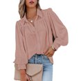 thumbnail image 1 of Blusa de manga larga con solapa de color puro con botones y tops casuales de moda para mujer, 1 of 6