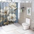 thumbnail image 7 of Pratyus White Flowers Blue Background Gold Accents Shower Curtain Waterproof Bath Curtain Set with Hooks 69"x72, 7 of 7