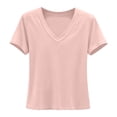 thumbnail image 4 of Womens Workout Tops Boxy Crop Cap Sleeve V Neck Basic Oversized Tshirts for Women Pink XL, 4 of 5