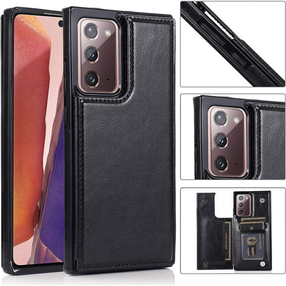 Case for Samsung Galaxy S21 Ultra 5G, Luxury PU Leather Case with [Two Magnetic Clasp] [Card Slots] Stand Function Durable Shockproof Soft TPU Case Back Wallet Cover for S21 Ultra 5G - Black