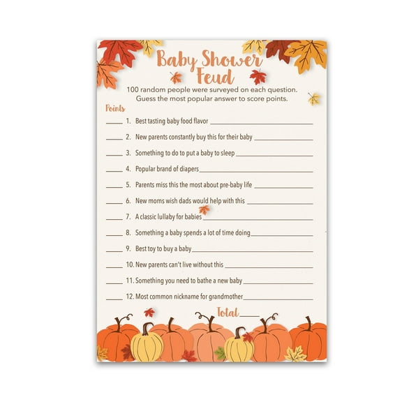 LITTLE PUMPKIN Theme Party Baby Shower FEUD -Pack of 25 -Orange Pumpkins Fun Family Feud Shower Activity, Gender Neutral Baby Shower G330-BSF