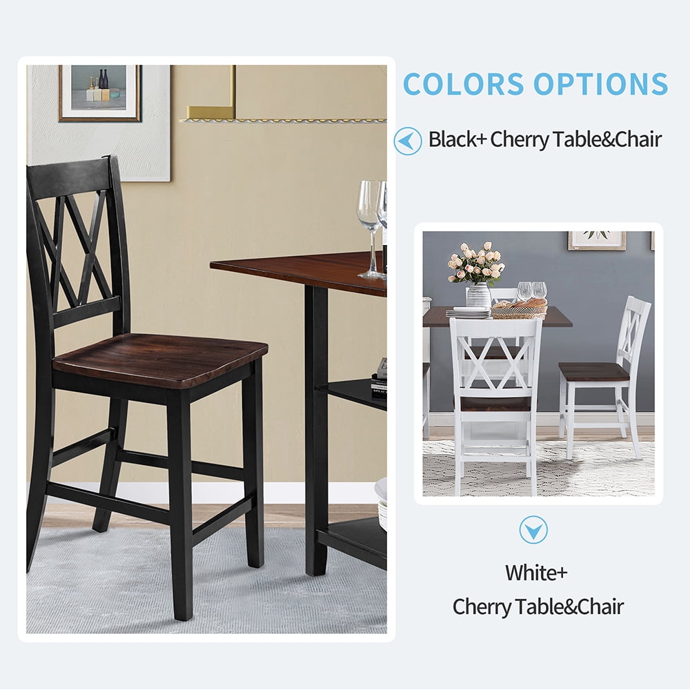 Kepooman 5 Piece Dining Set with Storage Shelves, Black Kepooman 5 Piece Dining Set with Storage Shelves, Black