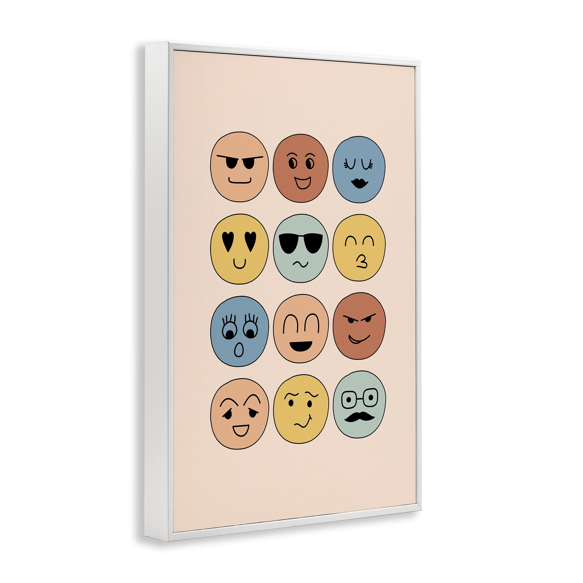 Stupell Industries Various Expression Smileys Novelty Painting White Framed Art Print Wall Art, 20 x 30