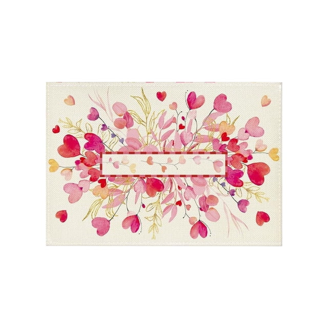 Valentine Placemat, Heart Print Placemat, Linen Table Mat for Holiday Party and Everyday Dining, Insulated Tabletop Protector for Kitchen Home Restaurant