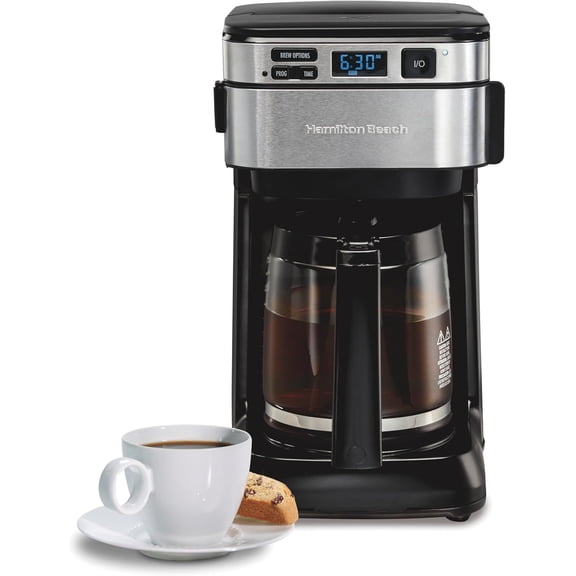 JHLMM 12 Cup Programmable Coffee Maker Black With Stainless Accents