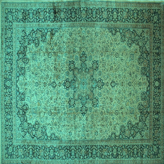 Ahgly Company Indoor Square Persian Turquoise Blue Traditional Area Rugs, 7' Square
