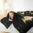thumbnail image 4 of Homewish Initial M Letter Bedding Comforter Set, Butterfly Rose Floral Twin Comforter Sets, Black Gold Sequin Print Reversible Bedding Set, Lightweight Room Decor, 2-Piece, 4 of 8