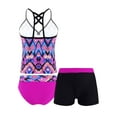 thumbnail image 2 of TiaoBug Kids Big Girls 3 Pieces Bathing Suit Floral Printed Tankini Swimsuit Boyshort Swimwear Beachwear Rose Red Geometry 16, 2 of 7