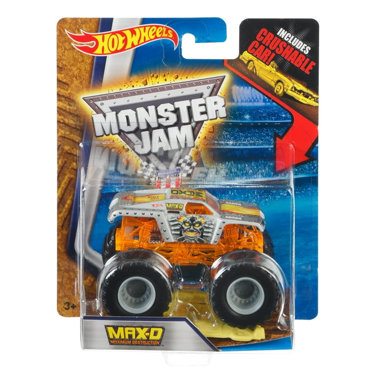 Hot Wheels Monster Jam Max D Edge Glow with 2015 Crushed Car