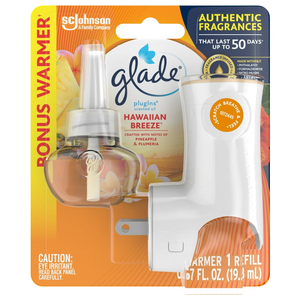 Glade PlugIns Scented Oil Warmer and Hawaiian Breeze Refill Starter Kit, Holds Essential Oil