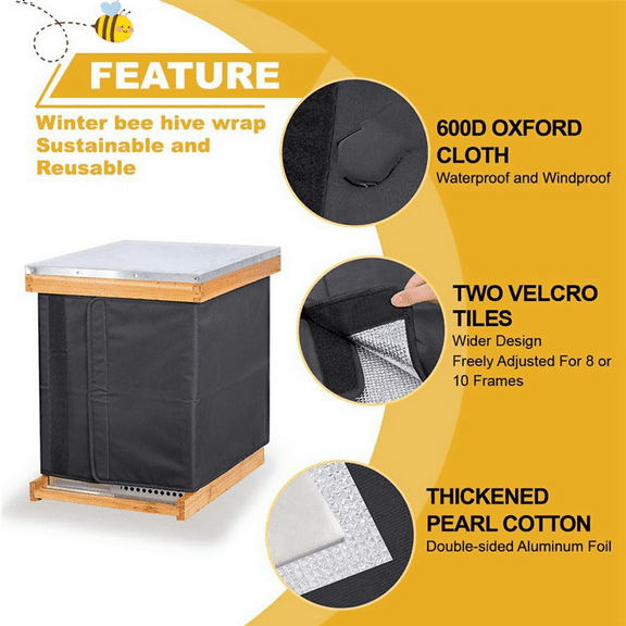 2X Winter Bee Hive Wrap for 8 and 10 Frame Beehives, Oxford Cloth Adjustable Beehive Wrap, Waterproof, Windproof