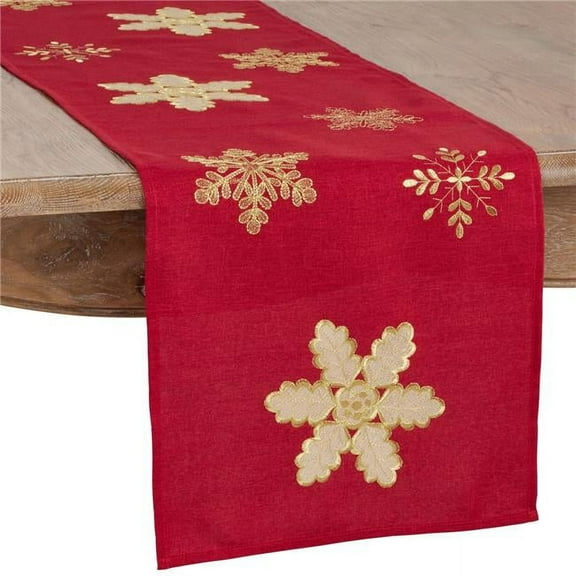 Saro Lifestyle 4504.R1672B 16 x 72 in. Long Table Runner with Snowflake Embroidery, Red