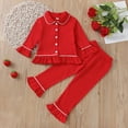 thumbnail image 4 of Gupgi Little Girl Solid Pjs Ruffle Long Sleeve Button Shirt Pants 2Piece Pajamas Set, 4 of 9