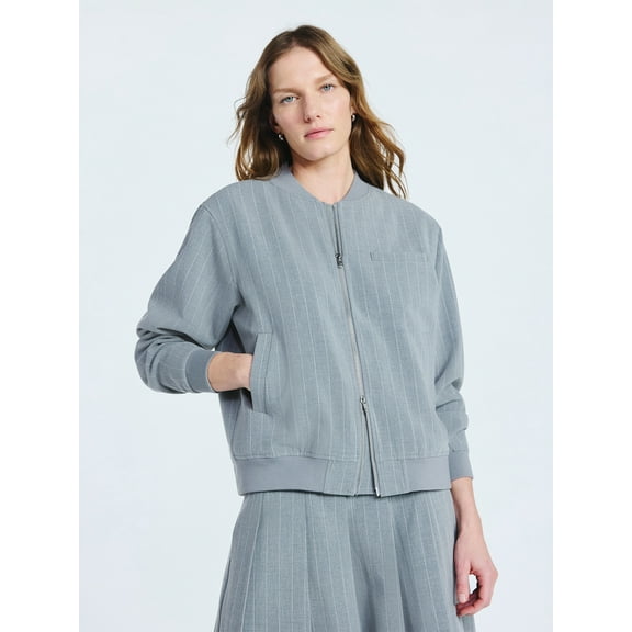 Scoop Women's Pinstripe Bomber Jacket, Midweight, Sizes XS-XXL