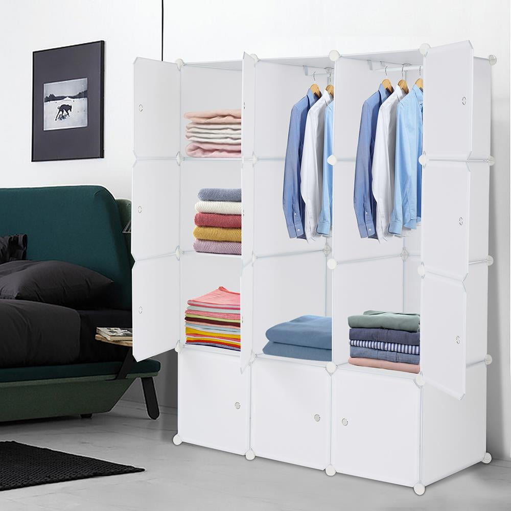 Ktaxon Portable Closet 12-Cube DIY, Clothes Organizer Storage Shelves, Plastic Bookshlef Wardrobe Cabinet, White
