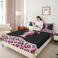 thumbnail image 3 of Manfei Leopard Print Bow Letter T Print Bed Sheets for Girls, Black Pink Initial Bows King Sheets, 4-Piece, 3 of 5