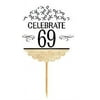 69th Birthday / Anniversary Novelty Burlap Cupcake Decoration Picks -12pack