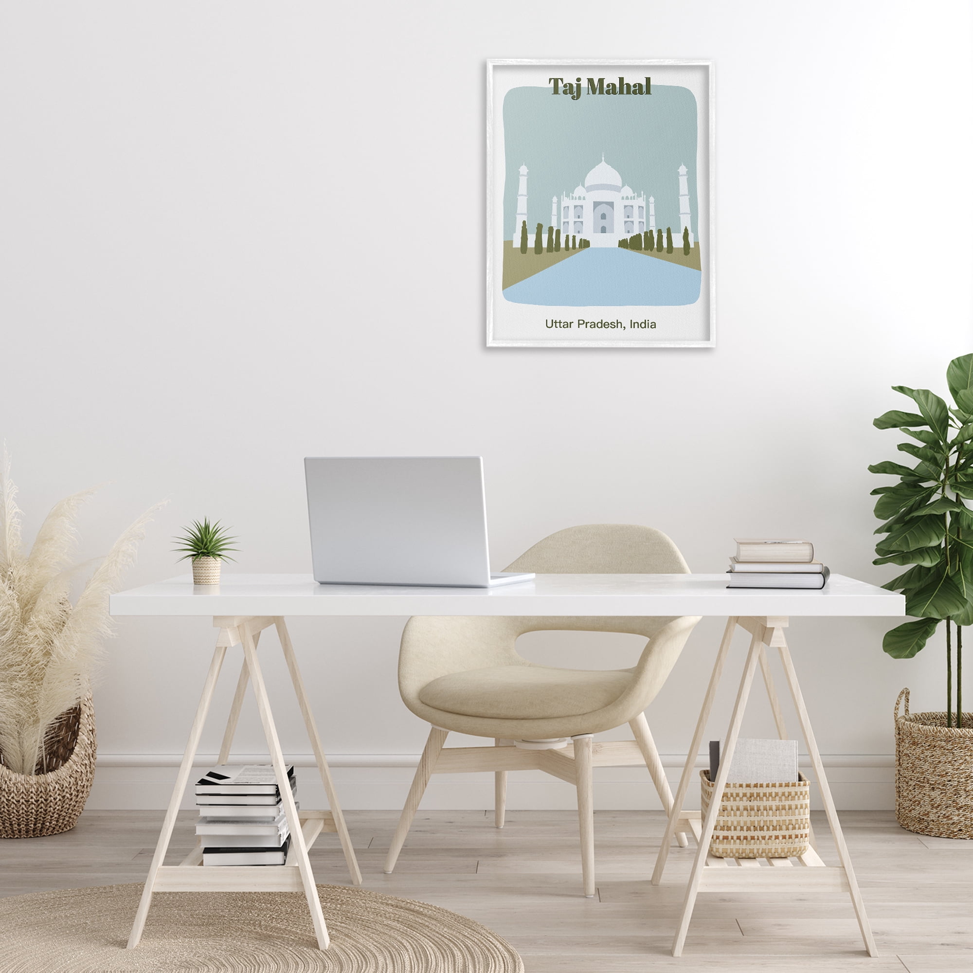 Stupell Industries Taj Mahal Architecture Town & City Painting White Framed Art Print Wall Art, 24 x 30