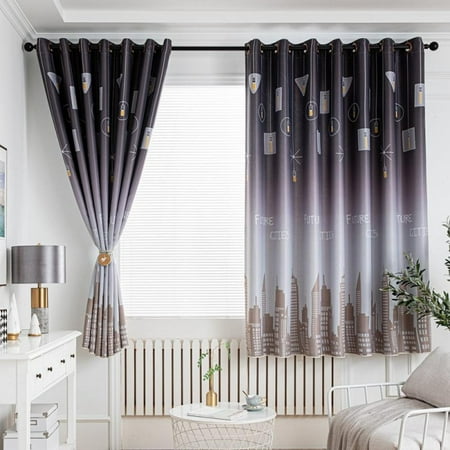 

2pcs Blackout Curtains & Drapes City Chandelier Printing Curtain 100*200CM Wide*long Perforated
