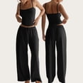 thumbnail image 5 of CIENVNSTG Two Piece Sets for Women Summer Spaghetti Strap Tank Top Wide Leg Pants Sets Matching Lounge Sets Tracksuit Athletic Wear Yoga Set Black L, 5 of 6
