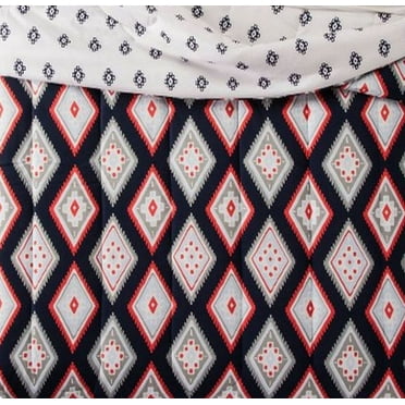 Aztec Twin XL Navy Blue & Coral Geometric Reversible Comforter Dorm Bed