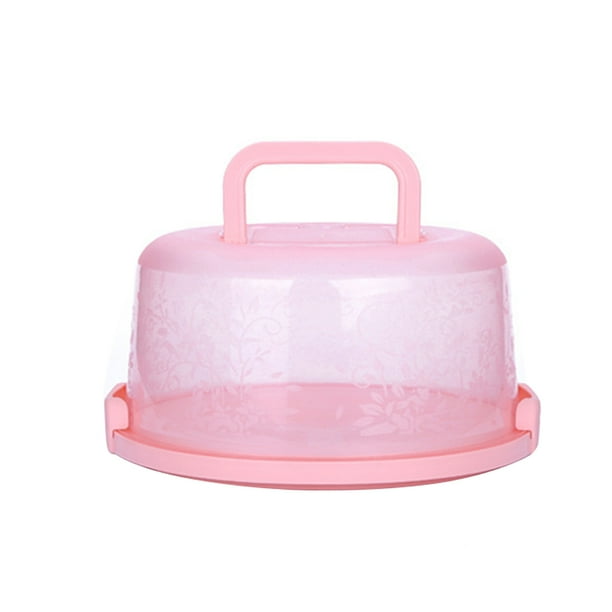 Caja portátil para guardar pasteles, recipiente para alimentos frescos con tapa y asa para el refrigerador (rosa)