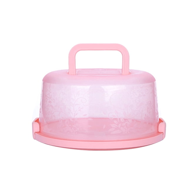 Caja portátil para guardar pasteles, recipiente para alimentos frescos con tapa y asa para el refrigerador (rosa)