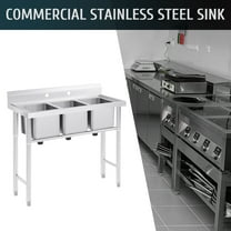 Wilprep Dishwashing Sink w Backsplash Heavy Duty Water Basins More 3 Compartments