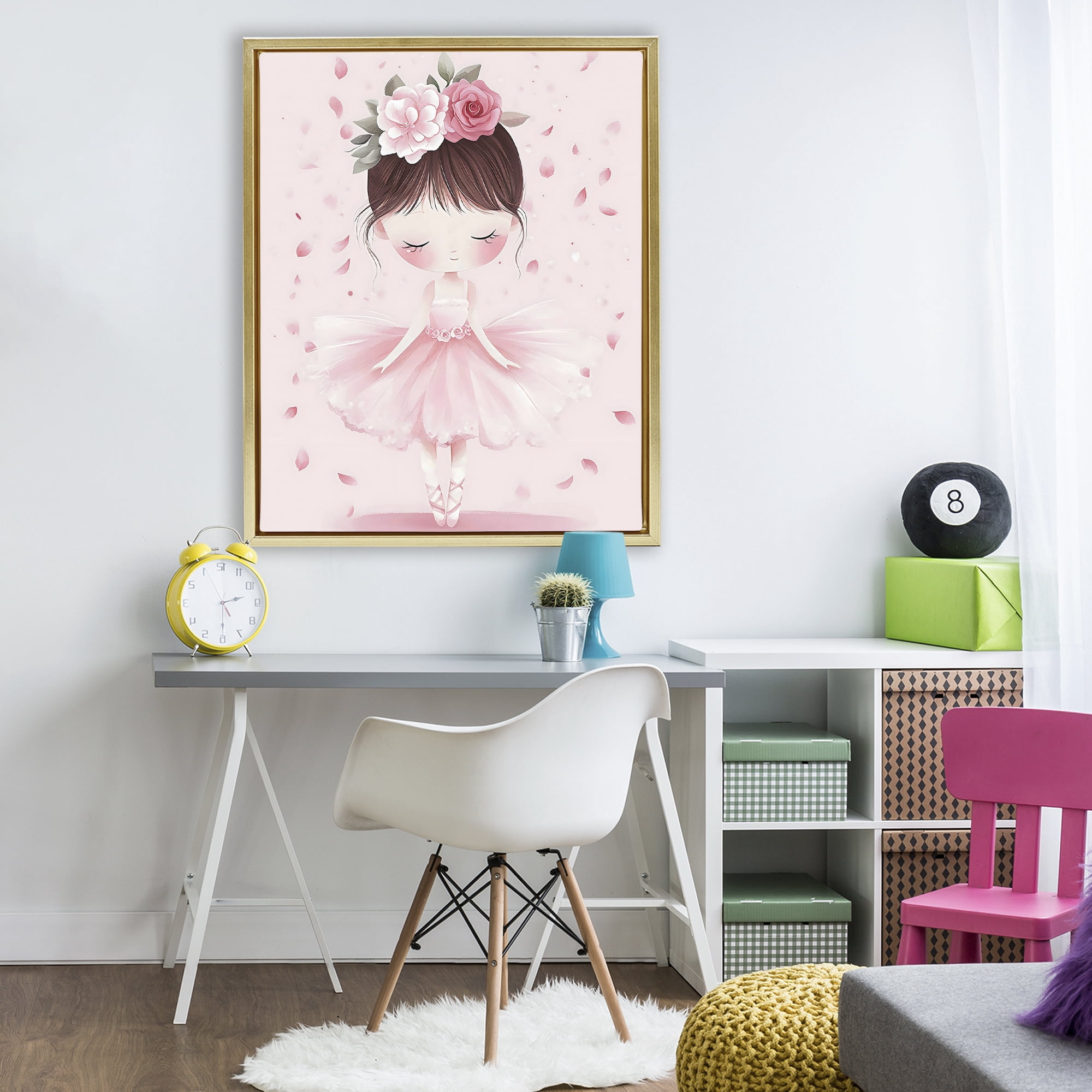 Stupell Industries Ballerina With Floral Headdress Gold Framed Floater Canvas Wall Art, design by Creative Studio