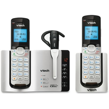 VTech Connect to Cell DS6671-3 DECT 6.0 Cordless Phone - Silver, Black - Cordless - 1 x Phone Line - 1 x Handset - Speakerphone - Answering