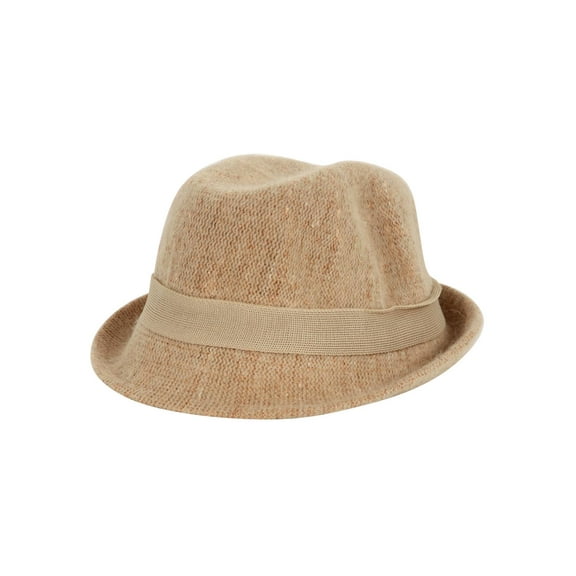 Womens Fuzzy Fedora w/ Band - Beige - Small/Medium